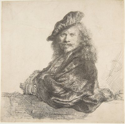 Autorretrato, apoyado en un muro de piedra de Rembrandt van Rijn