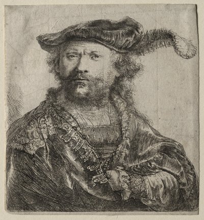 Autorretrato con gorra de terciopelo y pluma de Rembrandt van Rijn