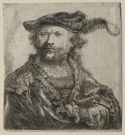 Autorretrato con gorra de terciopelo con pluma, 1638 de Rembrandt van Rijn