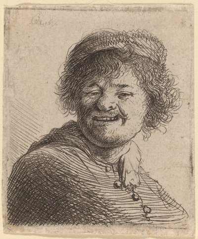 Autorretrato con gorra: riendo de Rembrandt van Rijn