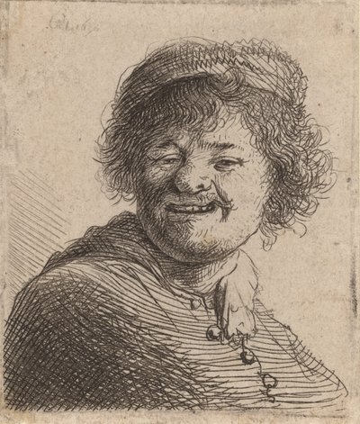 Autorretrato con gorra: riendo, 1630 de Rembrandt van Rijn