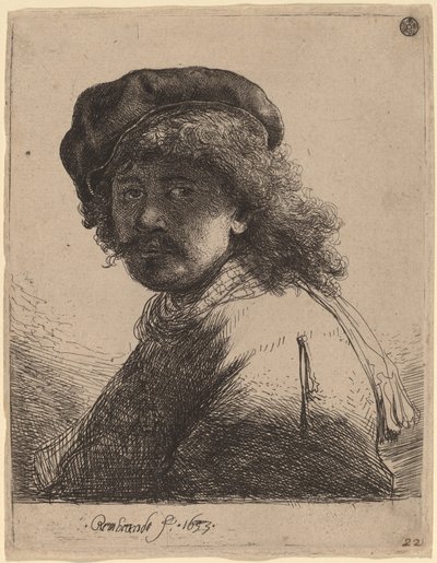 Autorretrato con Gorro y Bufanda con el Rostro Oscuro de Rembrandt van Rijn