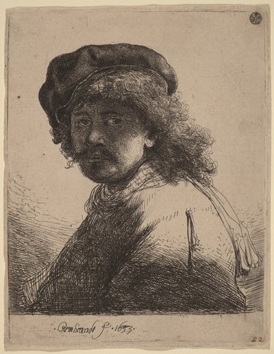 Autorretrato con gorra y bufanda, con el rostro oscurecido de Rembrandt van Rijn