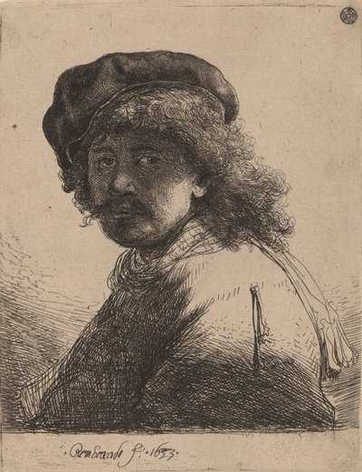 Autorretrato con Gorro y Bufanda con el Rostro Oscuro, 1633 de Rembrandt van Rijn