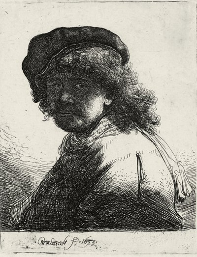 Autorretrato con Gorro y Bufanda con el Rostro Oscuro, 1633 de Rembrandt van Rijn