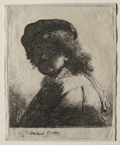 Autorretrato con gorra y bufanda con el rostro oscuro: busto, 1633 de Rembrandt van Rijn