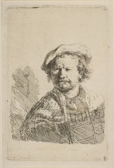 Autorretrato con Gorro Plano y Vestido Bordado de Rembrandt van Rijn