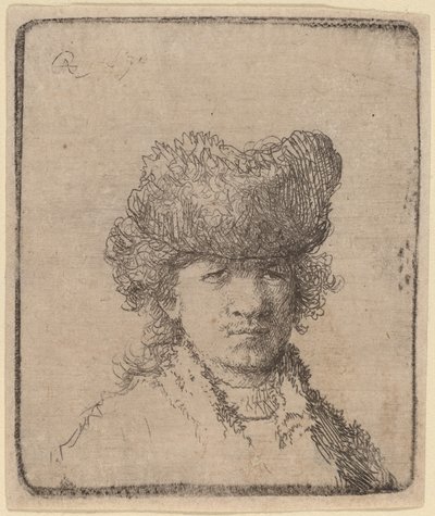 Autorretrato con gorro de piel de Rembrandt van Rijn