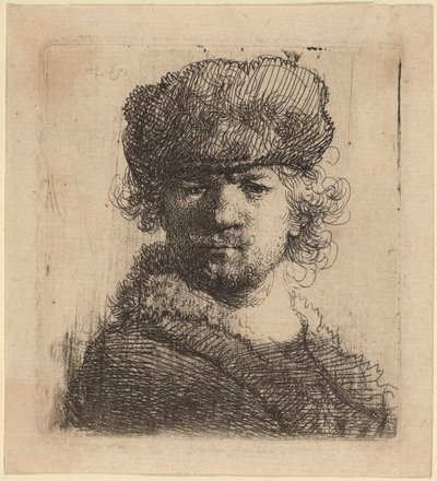 Autorretrato con un Gorro de Piel Pesado de Rembrandt van Rijn