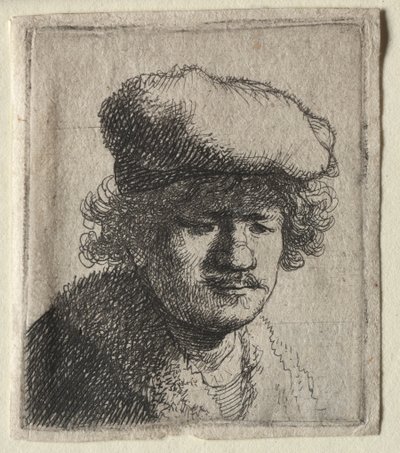 Autorretrato con gorra hacia adelante de Rembrandt van Rijn