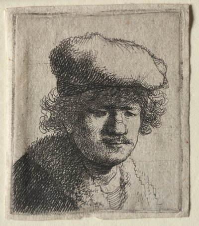 Autorretrato con gorra hacia adelante, c. 1631 de Rembrandt van Rijn
