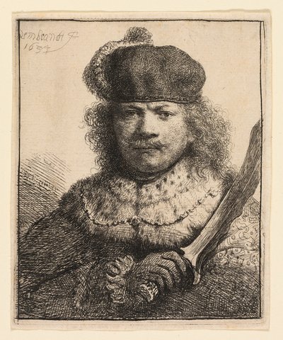 Autorretrato con Sable Levantado de Rembrandt van Rijn