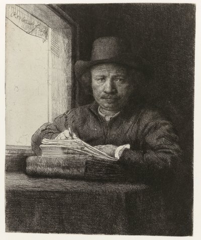 Autorretrato, Grabado en una ventana Autorretrato grabado en una ventana de Rembrandt van Rijn