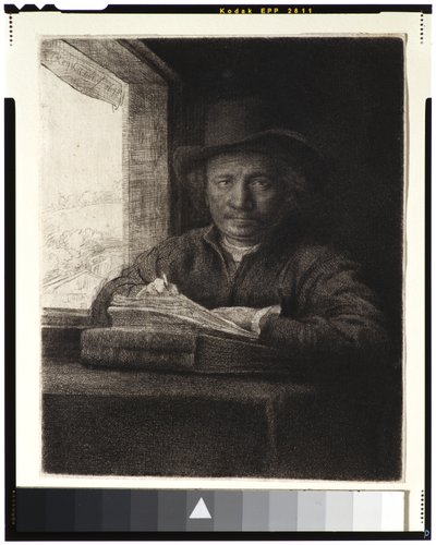 Autorretrato, grabado en una ventana, 1648 de Rembrandt van Rijn