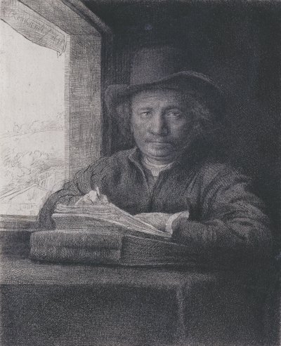 Autorretrato, grabado en una ventana, 1648 (grabado en papel verjurado) de Rembrandt van Rijn