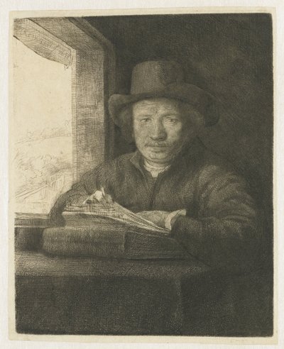 Autorretrato grabado en una ventana de Rembrandt van Rijn