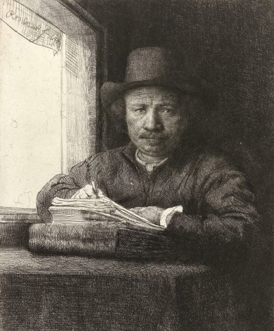 Autorretrato grabado en una ventana, 1648 de Rembrandt van Rijn
