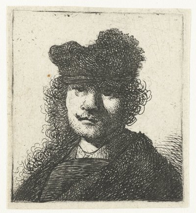 Autorretrato con gorra y capa oscura: busto de Rembrandt van Rijn