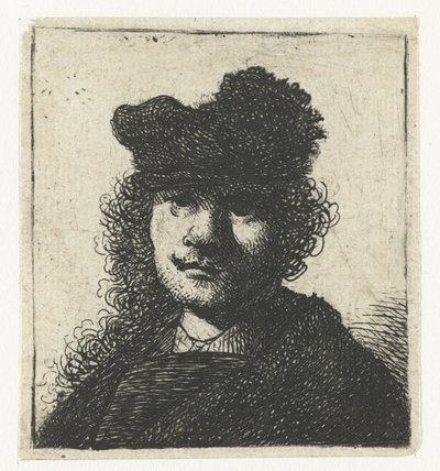 Autorretrato con gorra y capa oscura: busto de Rembrandt van Rijn