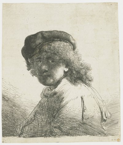 Autorretrato con gorro y bufanda con la cara oscura: busto de Rembrandt van Rijn