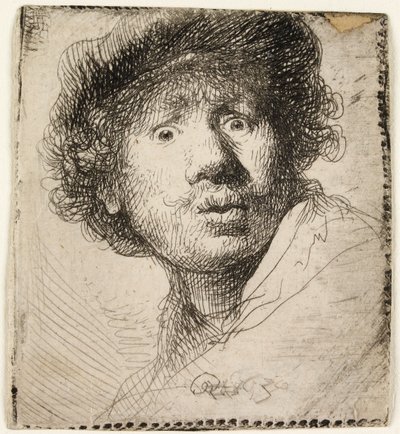 Autorretrato con gorra: boca abierta, 1630 de Rembrandt van Rijn