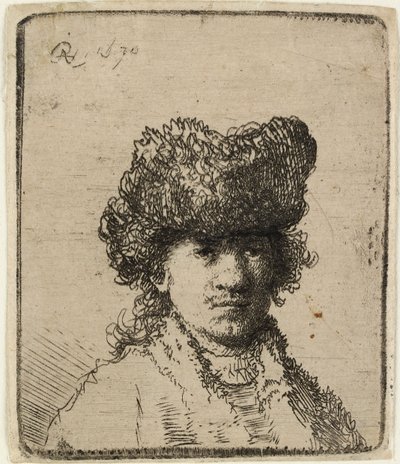 Autorretrato con gorro de piel: busto, 1630 de Rembrandt van Rijn