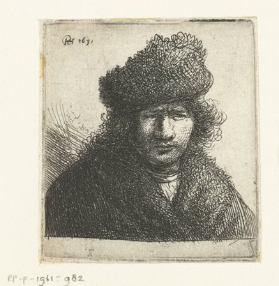 Autorretrato con gorro de piel inclinado: busto de Rembrandt van Rijn
