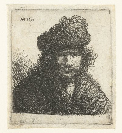 Autorretrato con gorro de piel inclinado: busto de Rembrandt van Rijn