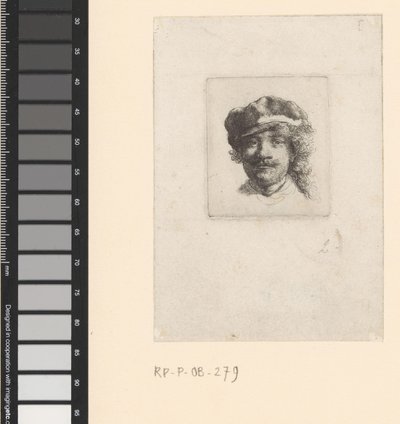 Autorretrato con una gorra blanda: de frente, solo la cabeza de Rembrandt van Rijn
