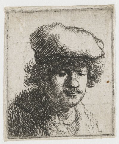 Autorretrato con la gorra ladeada hacia delante de Rembrandt van Rijn