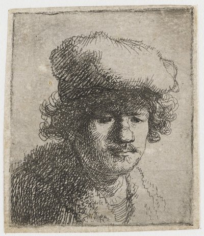 Autorretrato con gorra hacia adelante de Rembrandt van Rijn