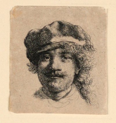 Autorretrato con gorra blanda: rostro completo, solo cabeza de Rembrandt van Rijn
