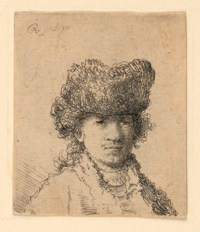 Autorretrato con gorro de piel: busto de Rembrandt van Rijn