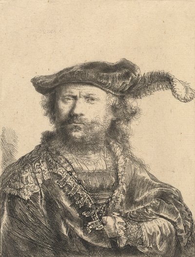 Autorretrato con Gorro de Terciopelo y Pluma, 1638 de Rembrandt van Rijn