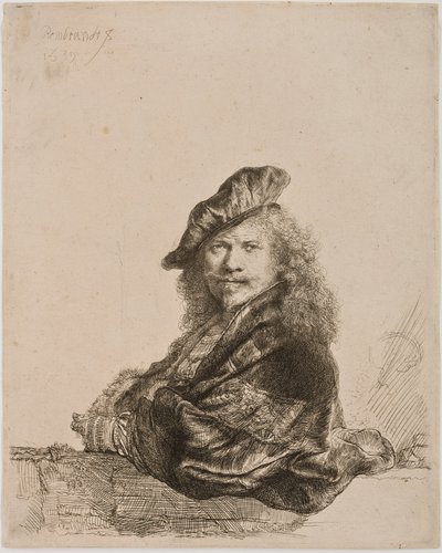Autorretrato apoyado en el alféizar de una ventana, 1639 de Rembrandt van Rijn