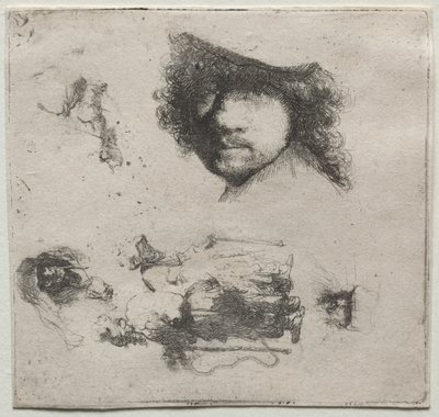 Sheet of Studies:  Self-Portrait, a Beggar Couple, etc. de Rembrandt van Rijn