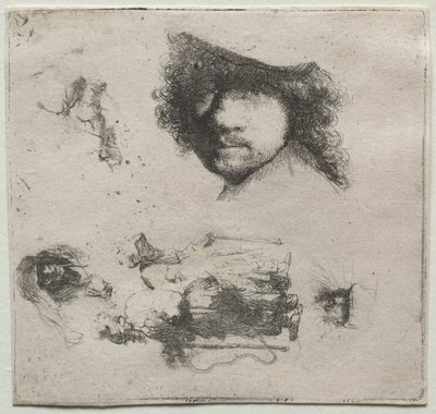 Hoja de estudios: Autorretrato, una pareja de mendigos, etc., c. 1632 de Rembrandt van Rijn