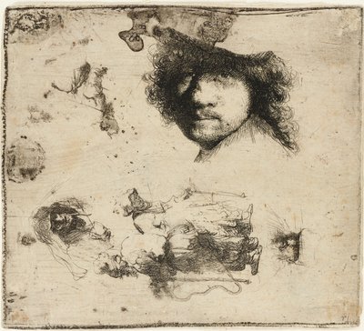 Hoja de estudios de Rembrandt van Rijn