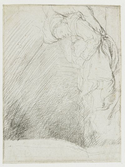 Hoja de estudios, en la que aparece una mujer enferma en la cama de Rembrandt van Rijn