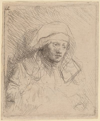 Mujer enferma con un gran tocado blanco (Saskia) de Rembrandt van Rijn