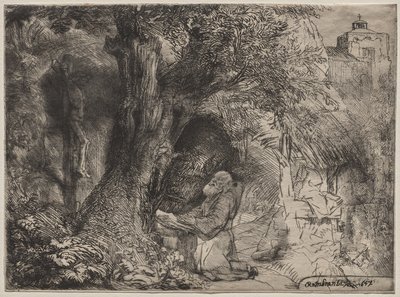 San Francisco rezando bajo un árbol de Rembrandt van Rijn