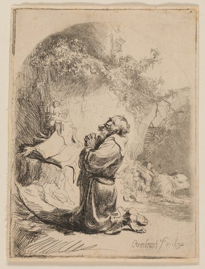 San Jerónimo rezando: Arqueado de Rembrandt van Rijn