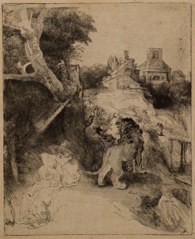 Lectura de San Jerónimo en un paisaje italiano de Rembrandt van Rijn