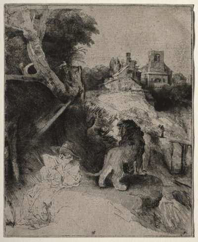 San Jerónimo leyendo en un paisaje italiano, c. 1653 de Rembrandt van Rijn