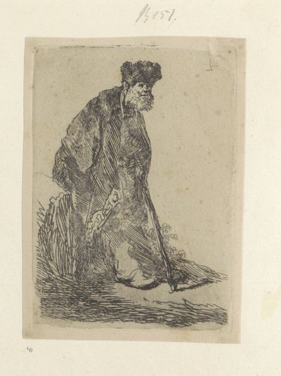 Staande man pone een lange mantel en bontmuts Colección de ochenta y cinco grabados originales (título de la serie) de Rembrandt van Rijn
