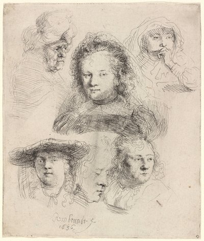 Estudios de la cabeza de Saskia y otros de Rembrandt van Rijn