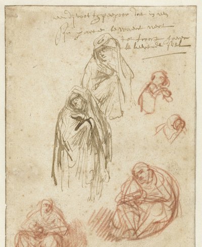 Estudios de la Magdalena de Luto y la Virgen de Rembrandt van Rijn