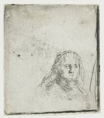 Estudio de la cabeza de una mujer de Rembrandt van Rijn