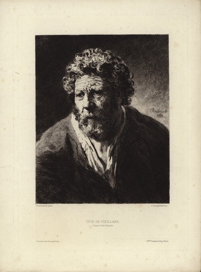 Tete de Viellard por Rembrandt Harmenszoon van Rijn. Grabado por Jules Jacquemart, 1877 de Rembrandt van Rijn