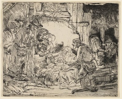 La adoración de los pastores: con la lámpara de Rembrandt van Rijn
